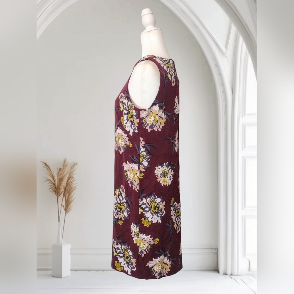 Ann Taylor Factory Women's Burgundy Floral Sleeveless Sheath Dress 10 Petite - Picture 2 of 6